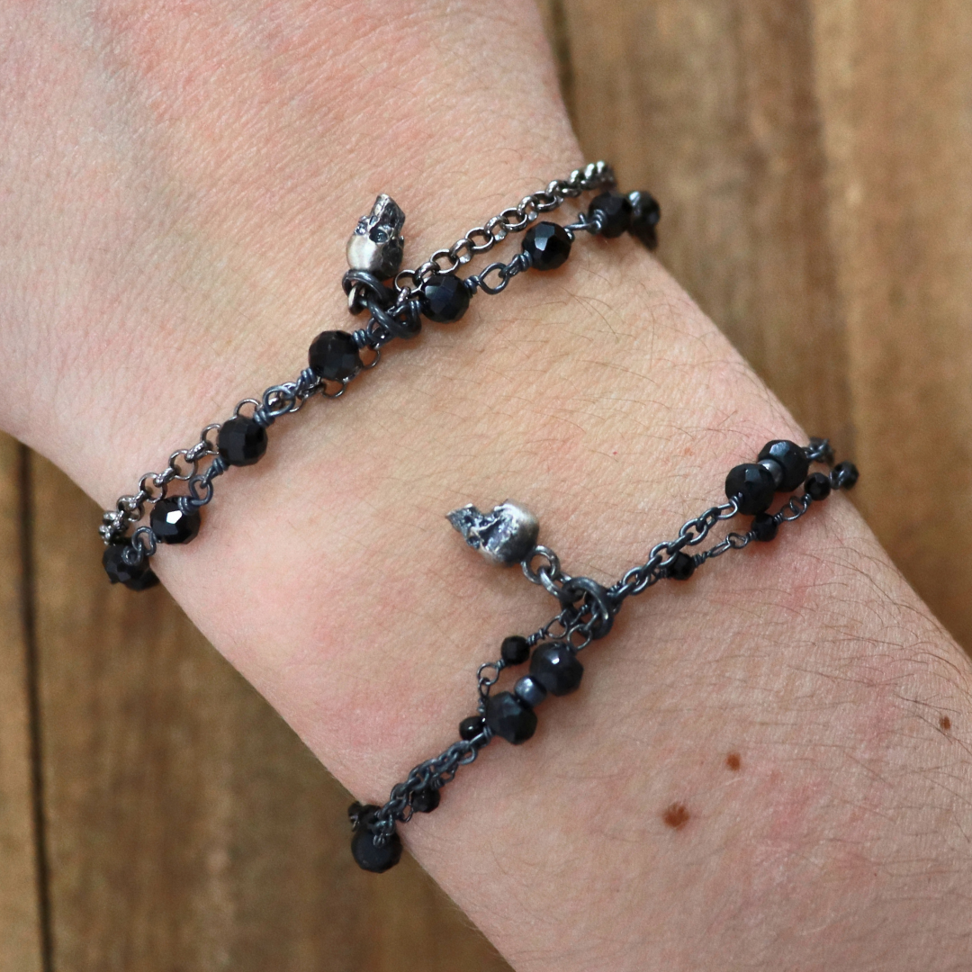 Pulsera Plata Calavera Rosario