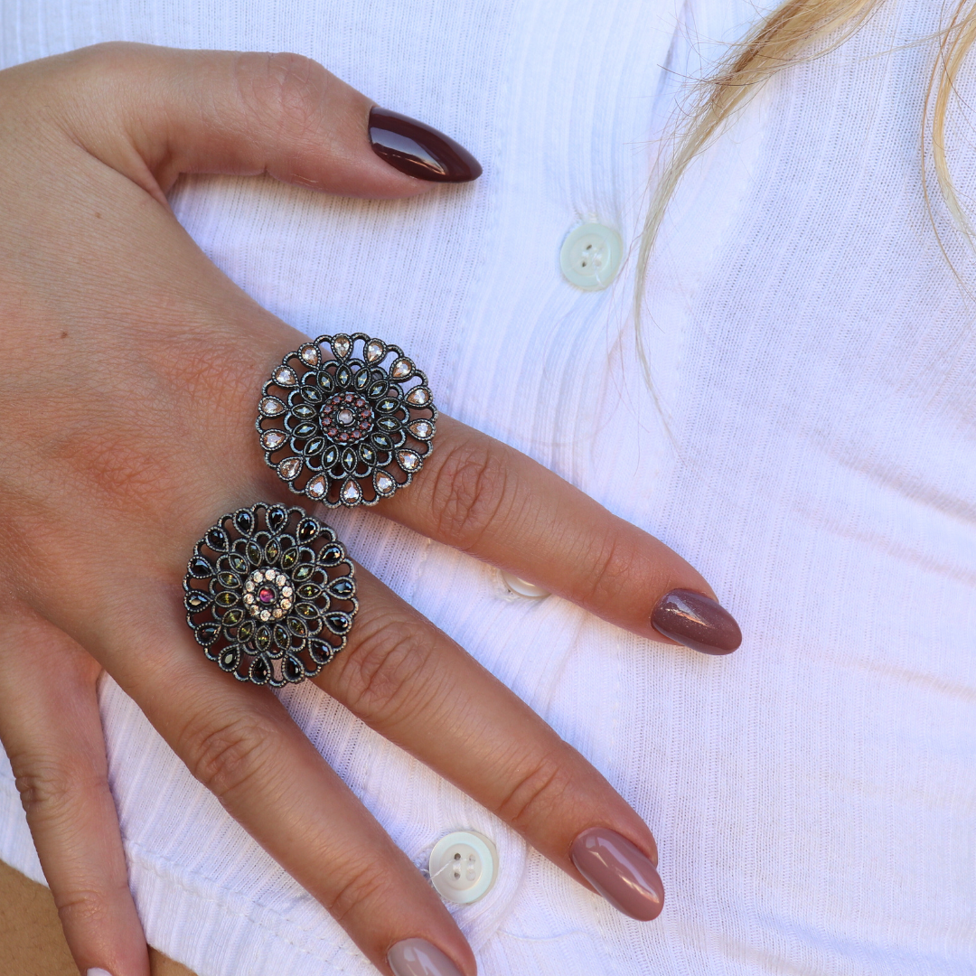 15634 ANILLO PLATA OJO GATO ROSA, CIRCONITAS BROWN, VERDE, CAVA
