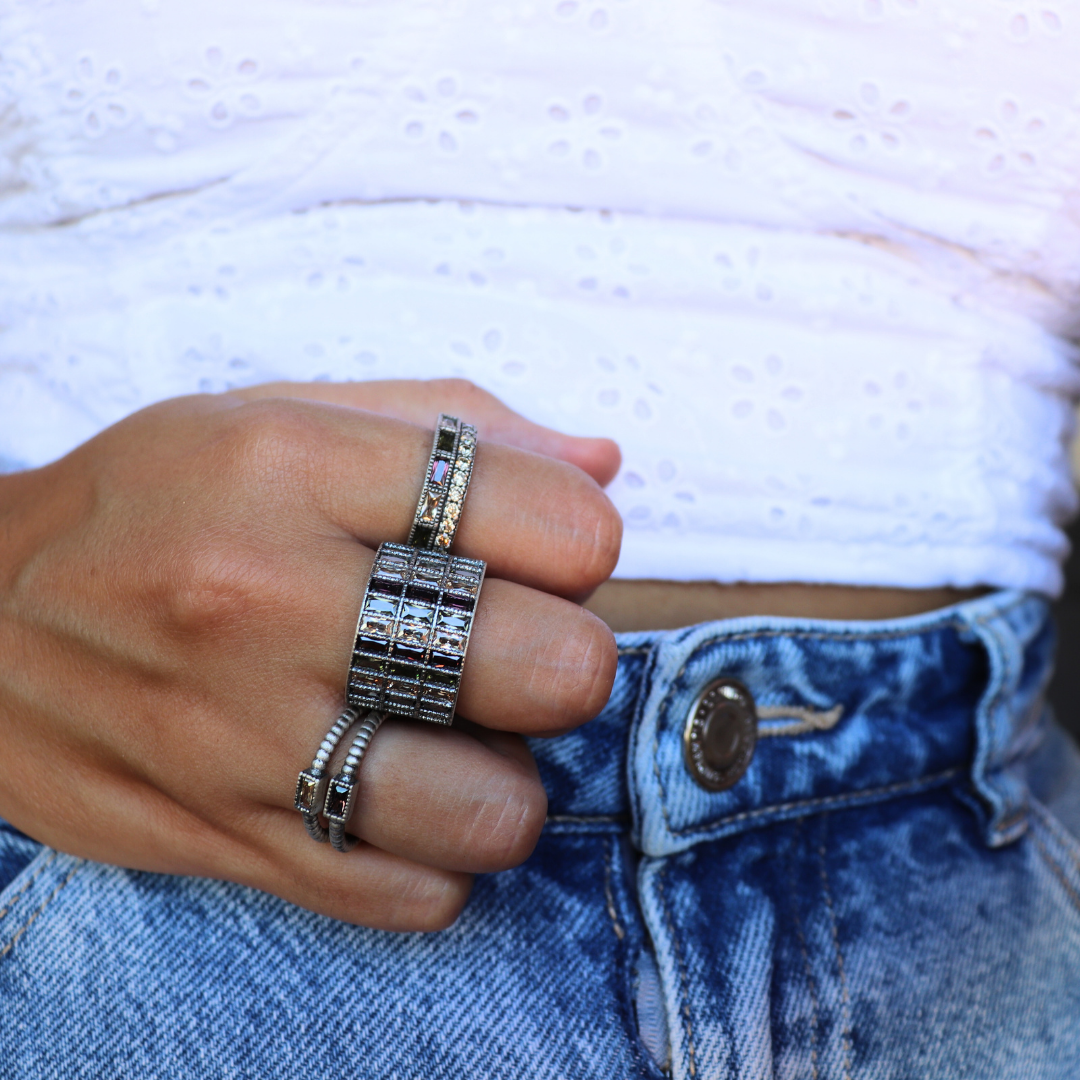 15649 ANILLO DOBLE PLATA BAGUETTES TRICOLOR, CIRCONITAS CAVA