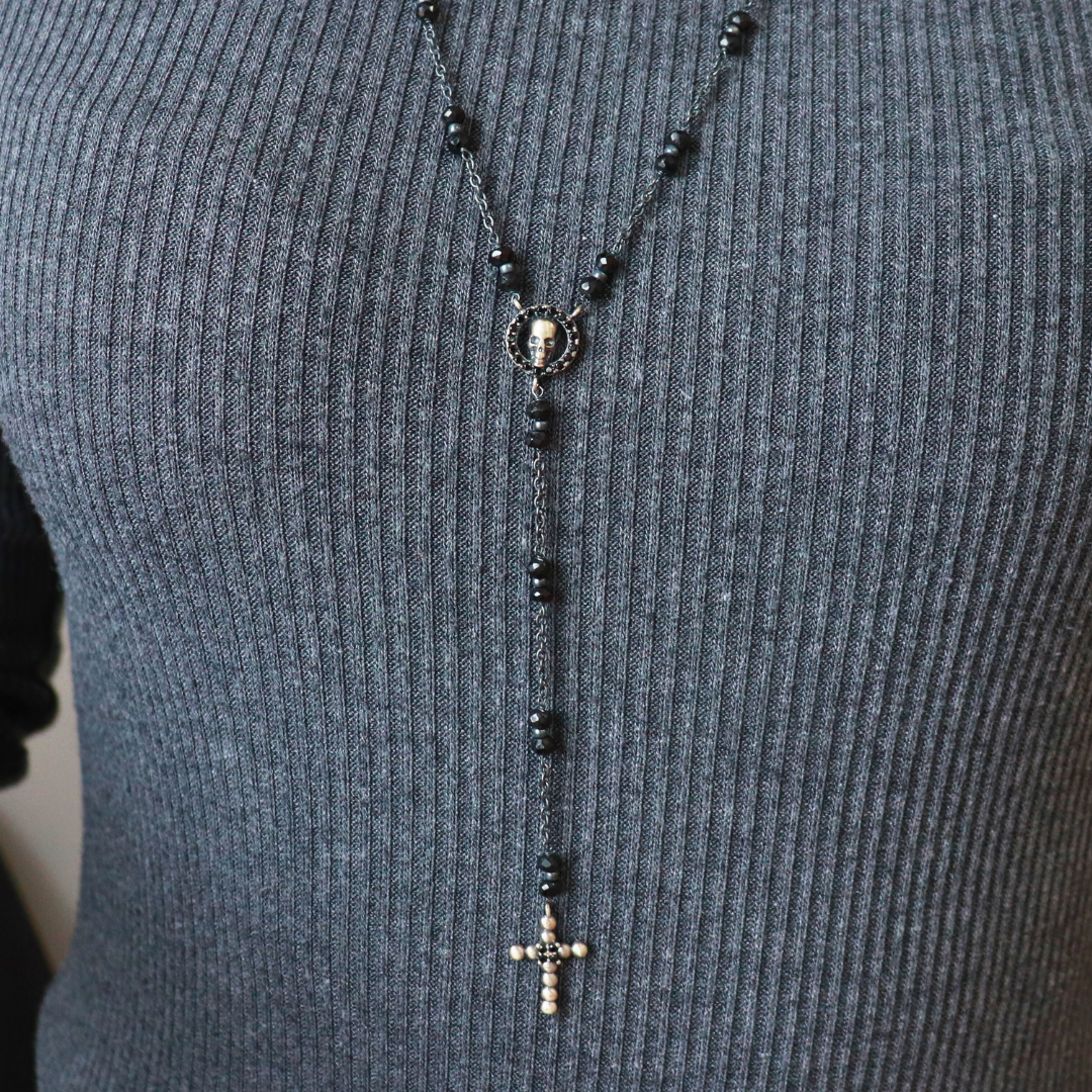 Colgante Plata Cruz Calavera Rosario