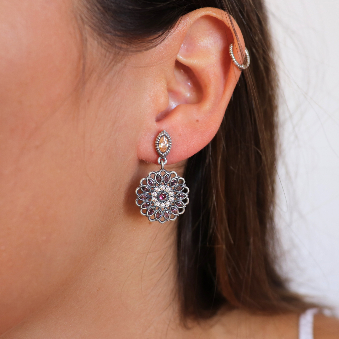 P1081 PENDIENTES PLATA, GRANATE, CIRCO CAVA, BROWN