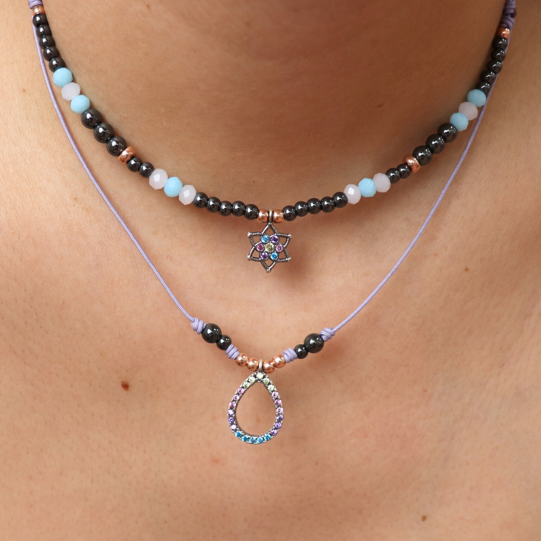 Colgante Plata Macramé Gota