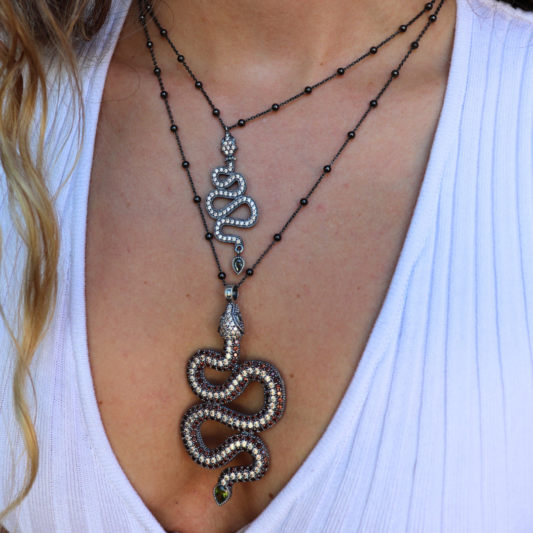 SR-23 COLGANTE PLATA SERPIENTE ZIGZAG XL, CIRCONITAS CAVA, BROWN