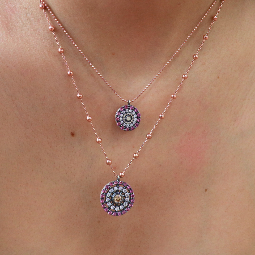 Colgante Plata Circonita Cava, Blanca y Fucsia
