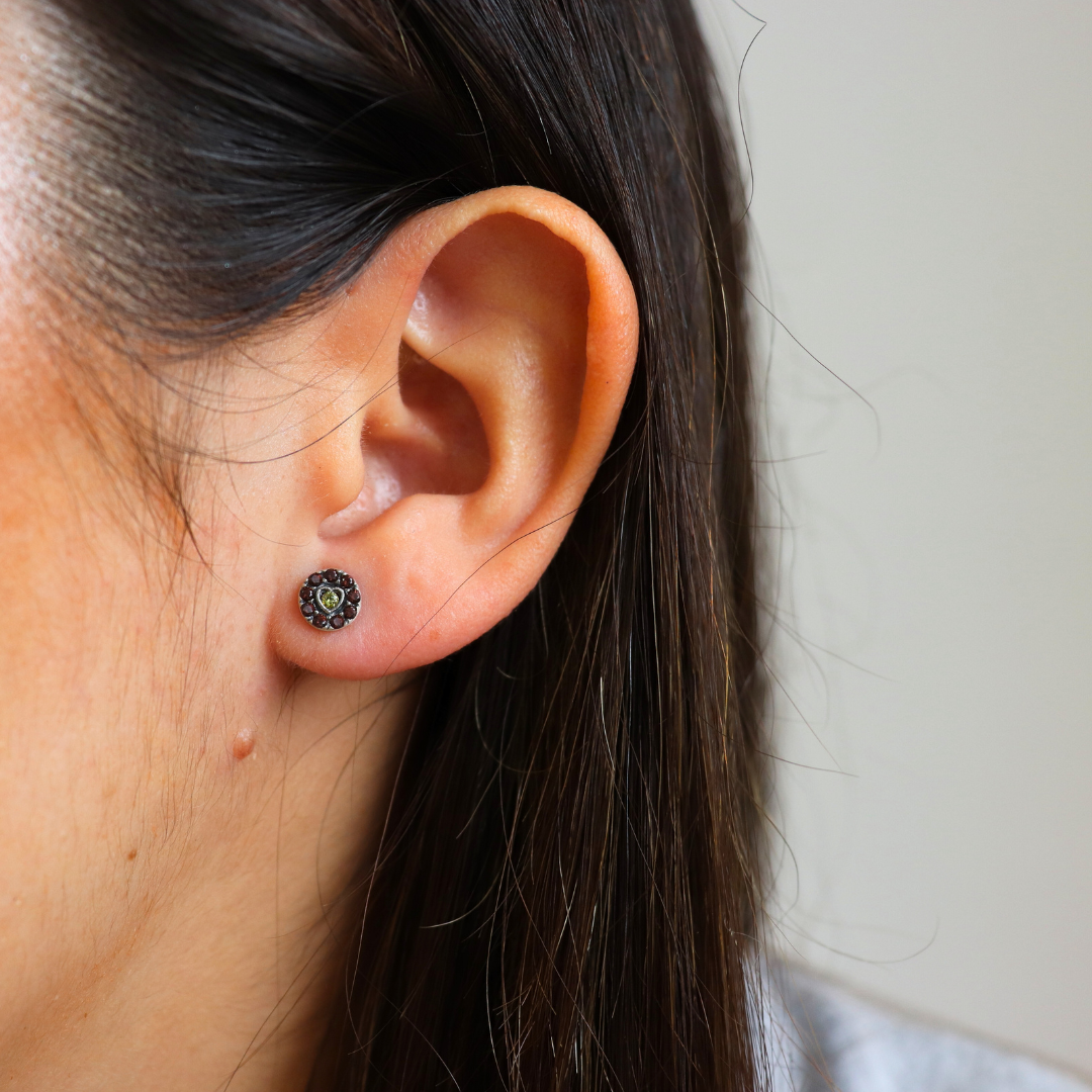Pendientes plata botón corazón