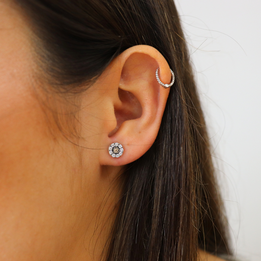 Pendientes plata botón corazón