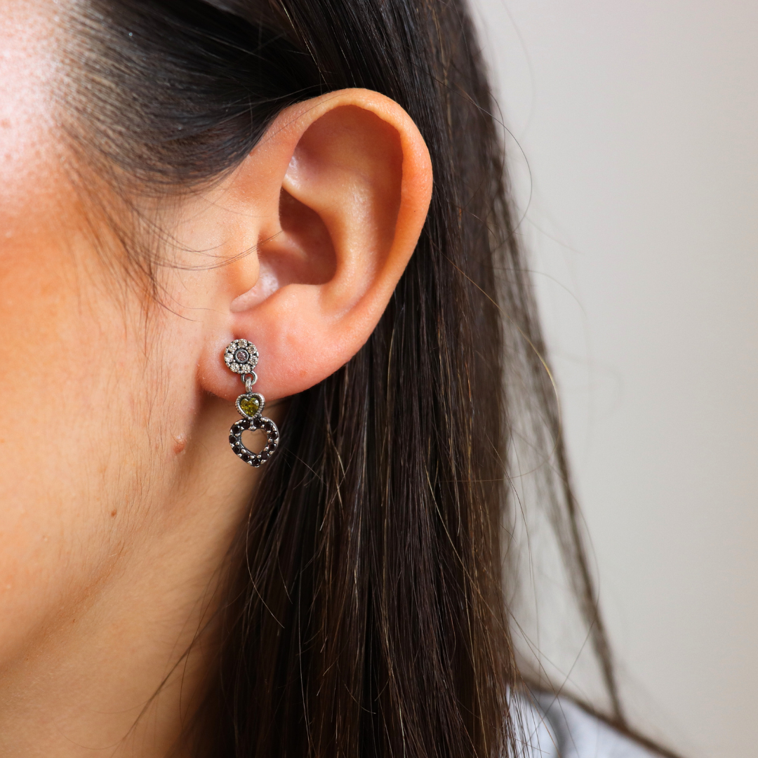 Pendientes plata pequeños dos corazones