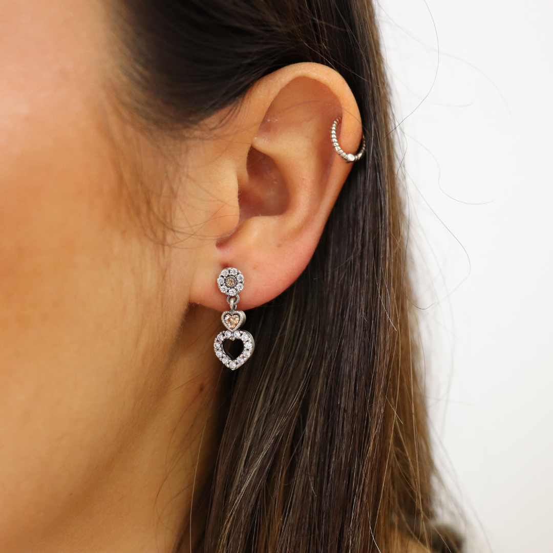 Pendientes plata pequeños dos corazones