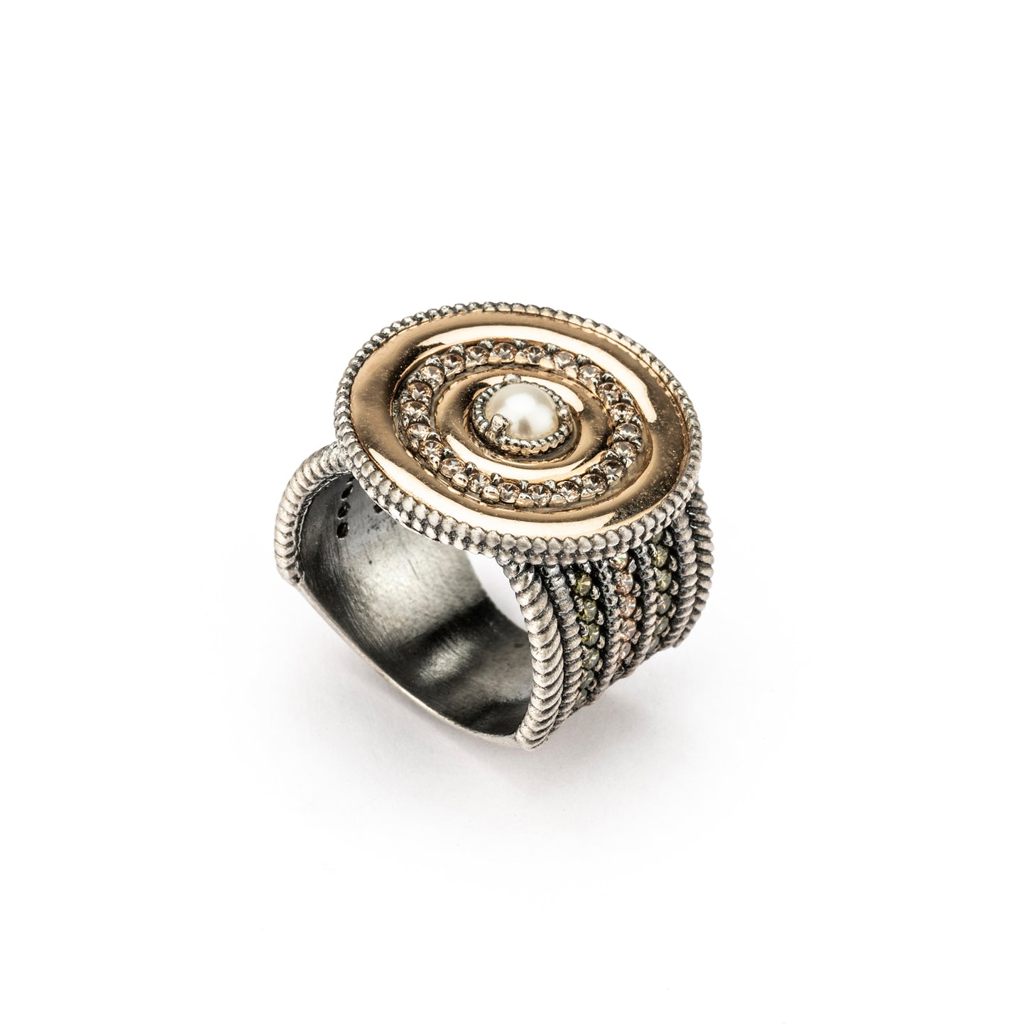 15566 ANILLO PLATA Y ORO 9KT, PERLA, CIRCONITAS CAVA