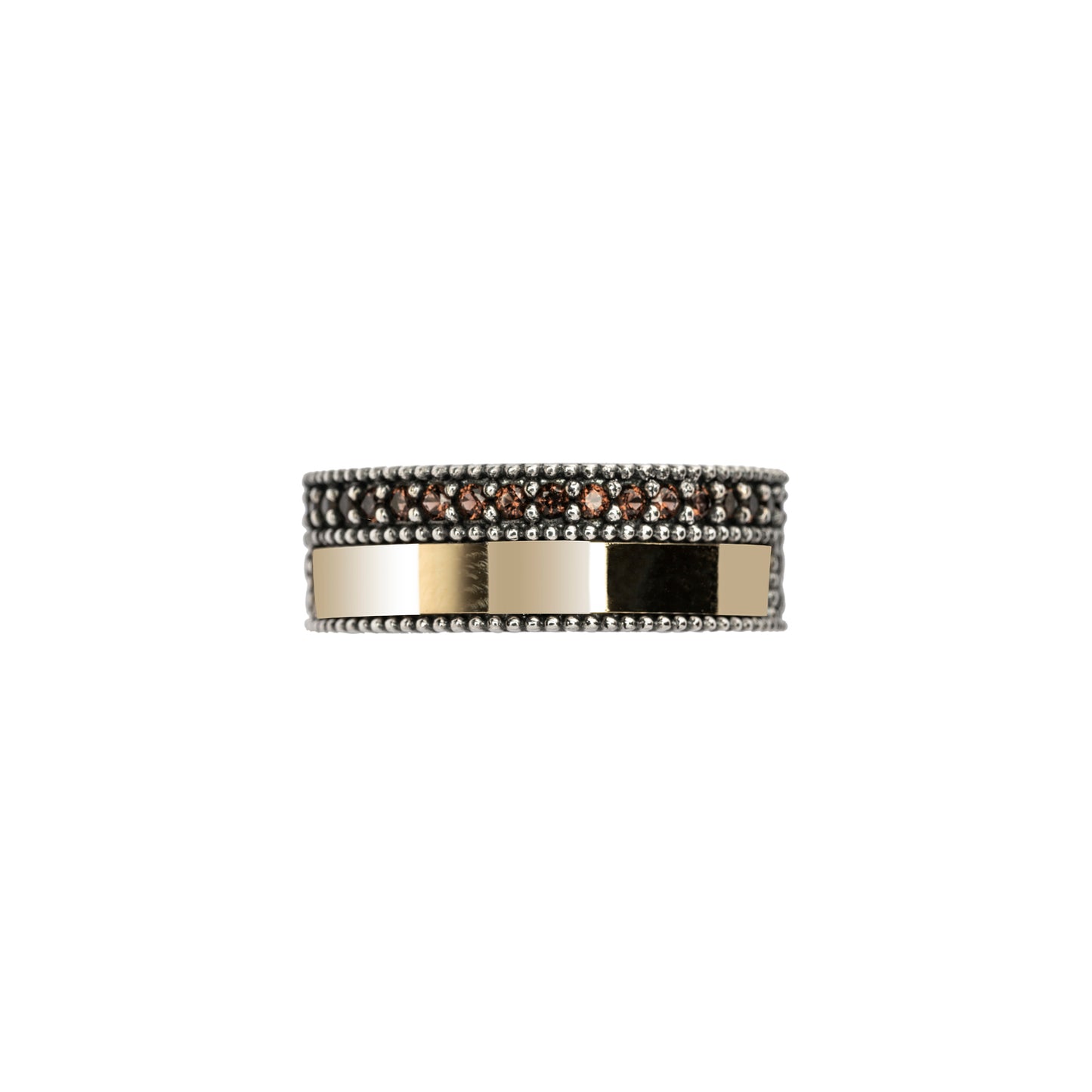 15572 ANILLO PLATA Y ORO 9KT, CIRCONITAS BROWN