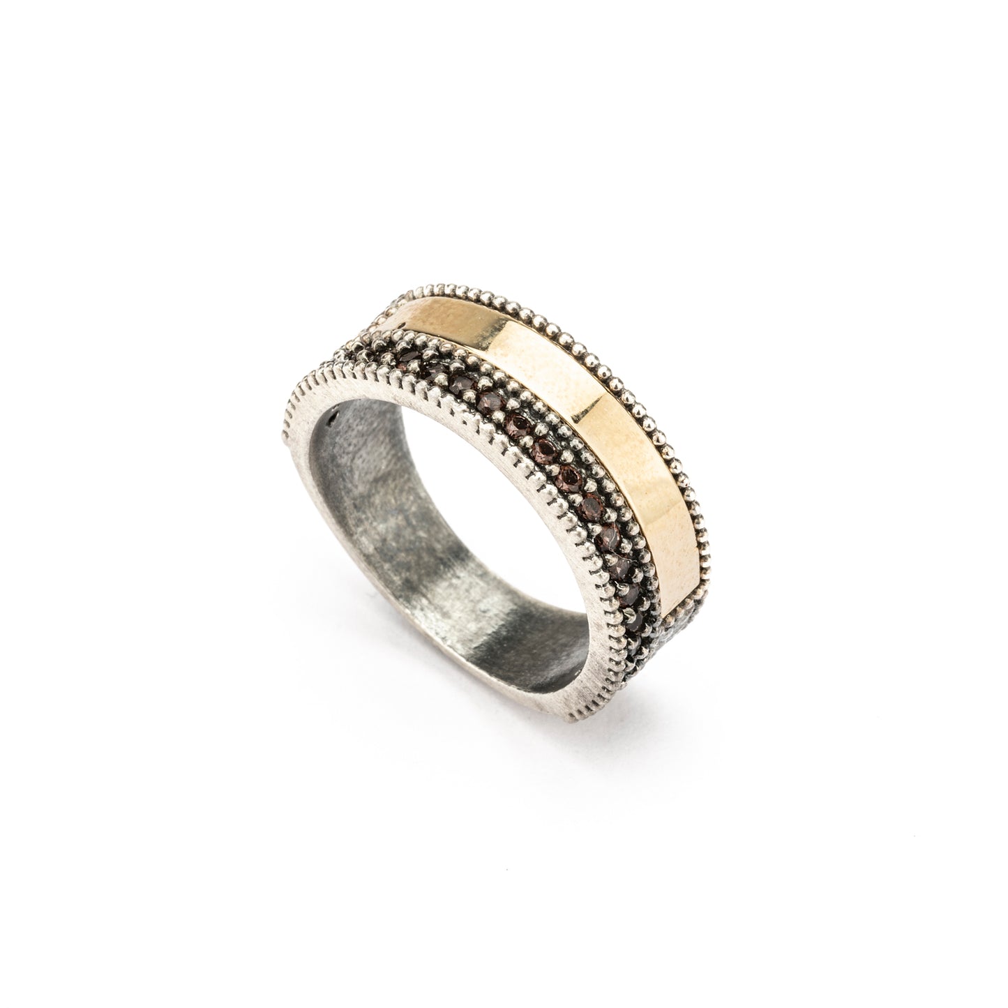 15572 ANILLO PLATA Y ORO 9KT, CIRCONITAS BROWN
