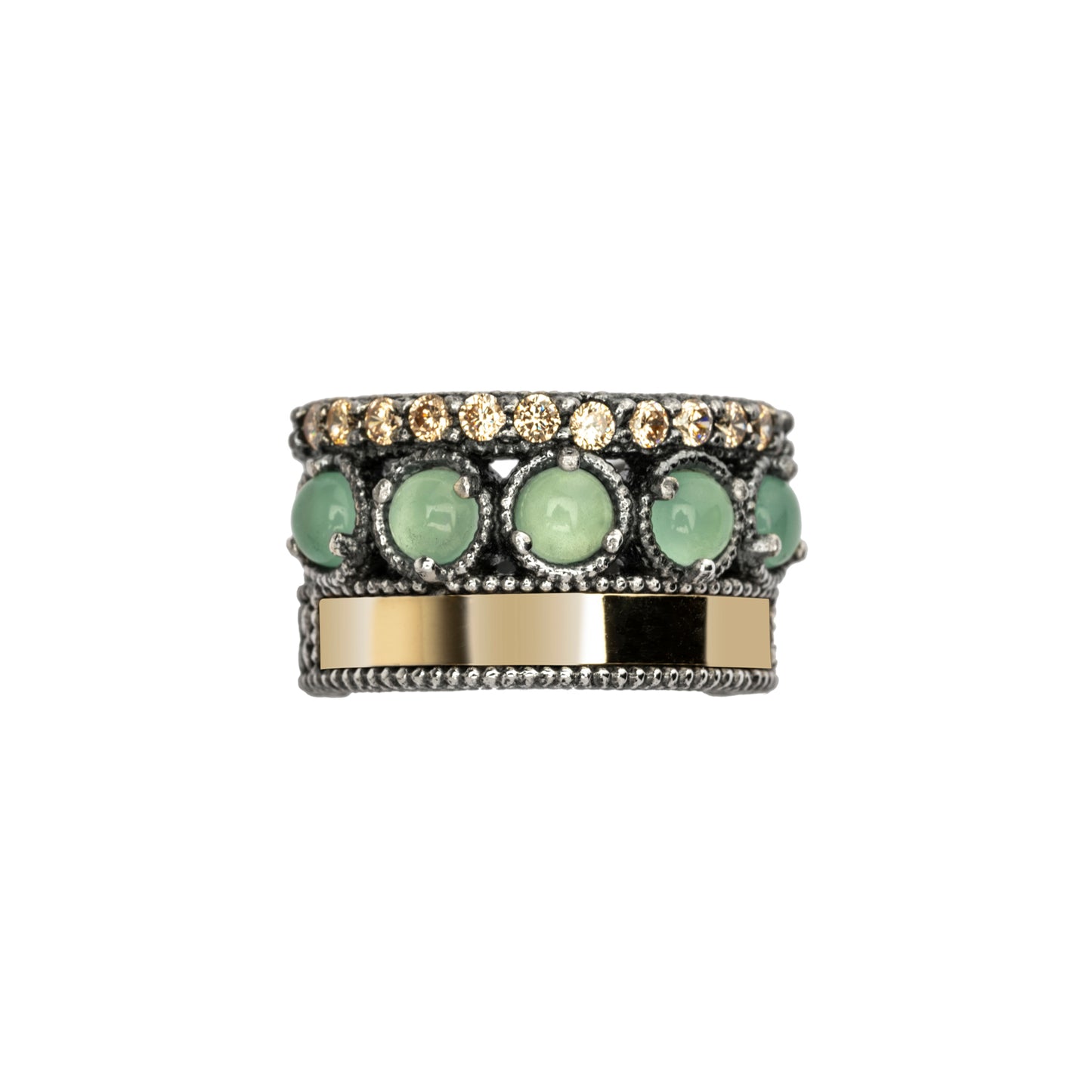 15577 ANILLO PLATA Y ORO 9KT, CALCEDONIA, CIRCONITAS CAVA