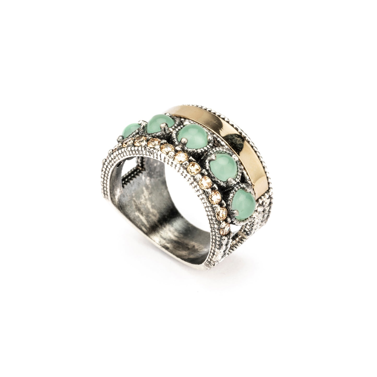 15577 ANILLO PLATA Y ORO 9KT, CALCEDONIA, CIRCONITAS CAVA
