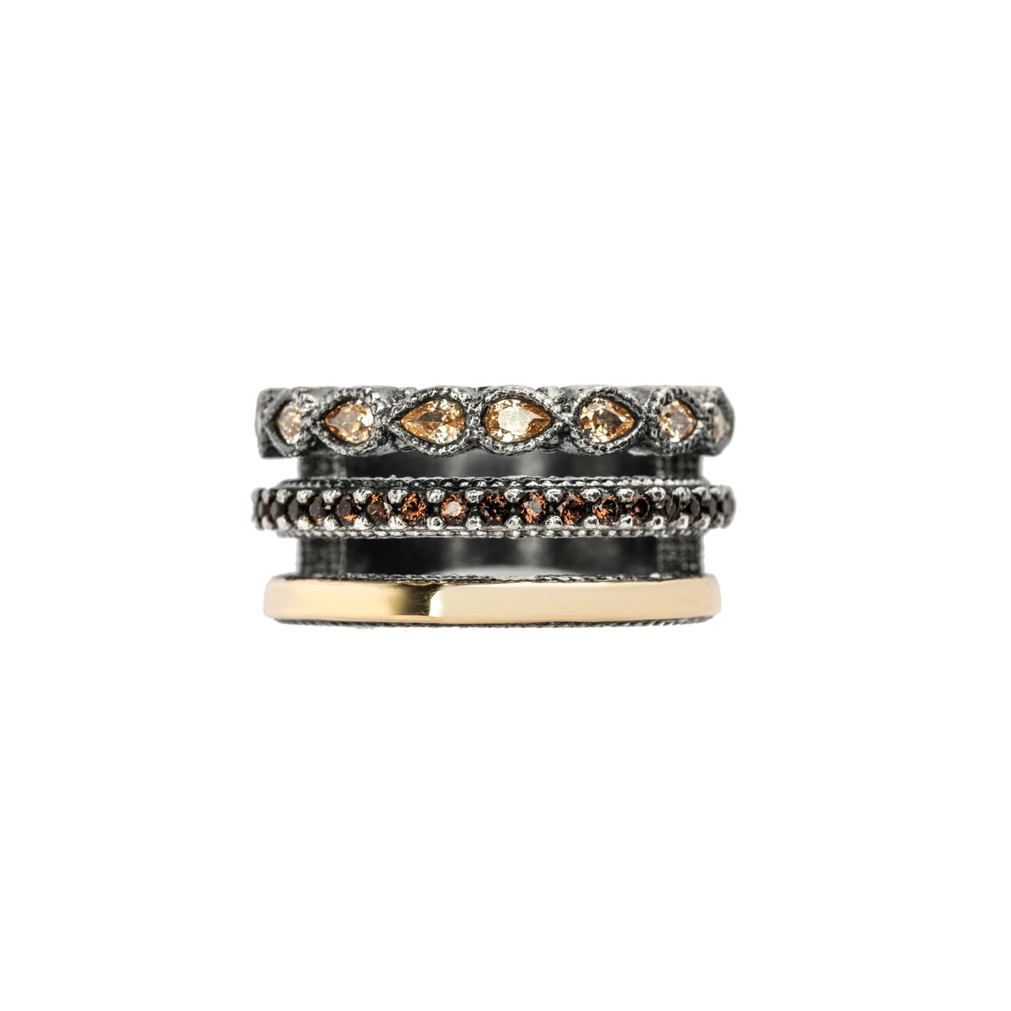 15578 ANILLO PLATA Y ORO 9KT, CIRCONITAS CAVA, BROWN