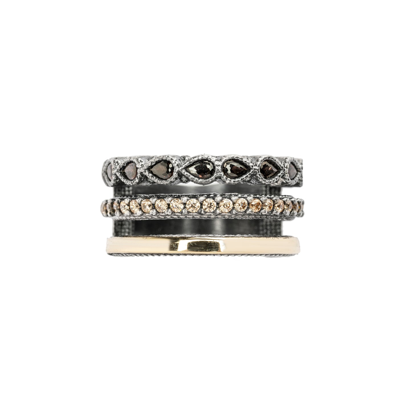 15579 ANILLO PLATA Y ORO 9KT, CIRCONITAS BROWN, CAVA