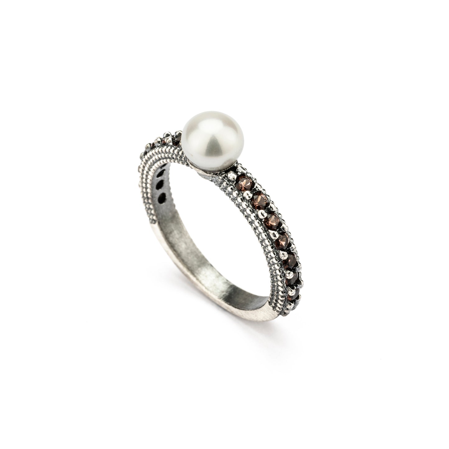 15580 ANILLO PLATA PERLA, CIRCONITA BROWN