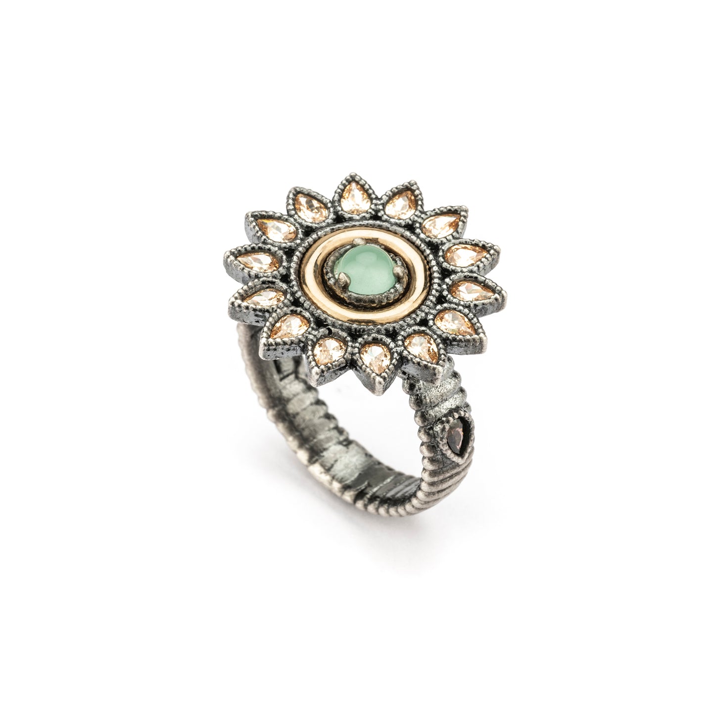 15587 ANILLO PLATA Y ORO 9KT, CALCEDONIA, PERAS CIRCONITAS CAVA