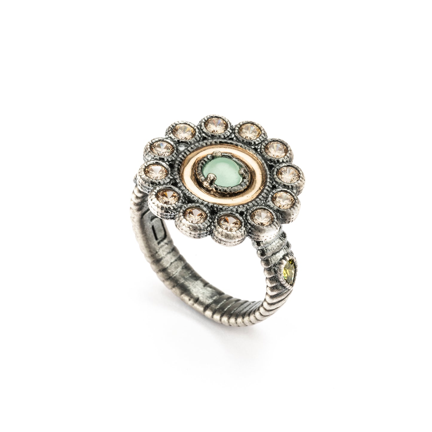 15589 ANILLO PLATA Y ORO 9KT, CALCEDONIA, CIRCONITAS CAVA