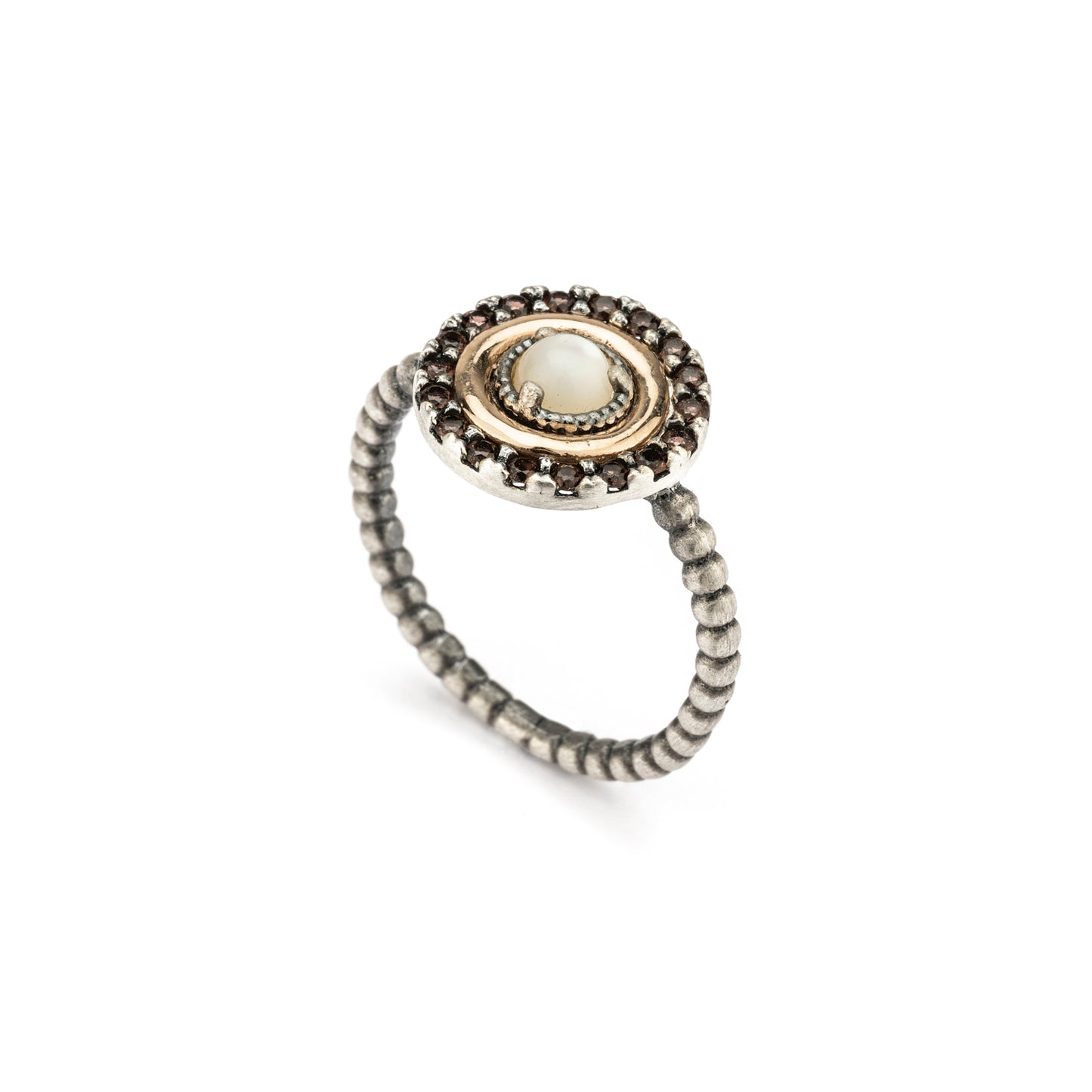 15590 ANILLO PLATA Y ORO 9KT, NÁCAR, CIRCONITAS BROWN