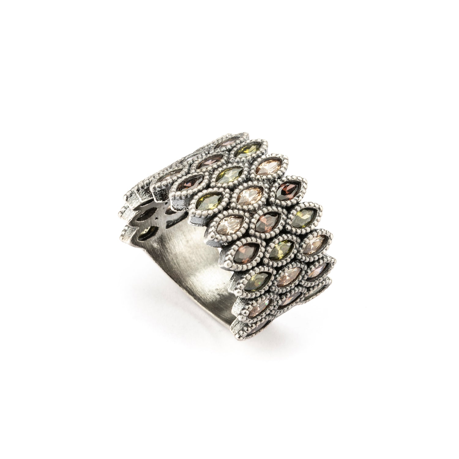 Anillo ancho plata navettes