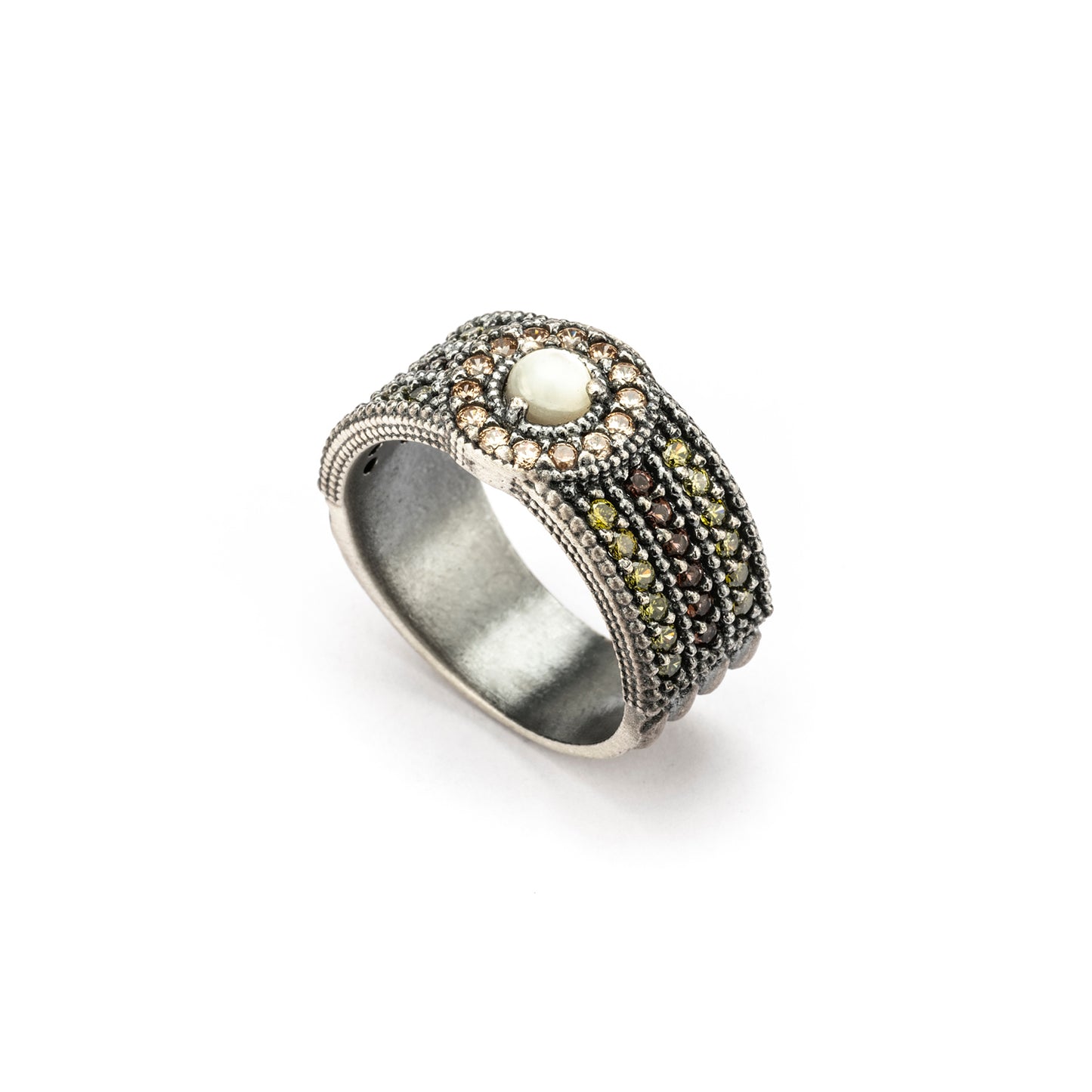 15628 ANILLO PLATA NÁCAR, CIRCONITAS CAVA, BROWN, VERDE