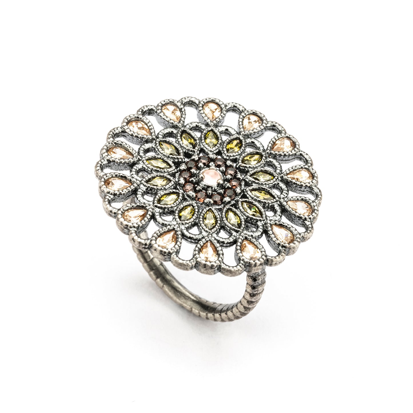 15634 ANILLO PLATA OJO GATO ROSA, CIRCONITAS BROWN, VERDE, CAVA