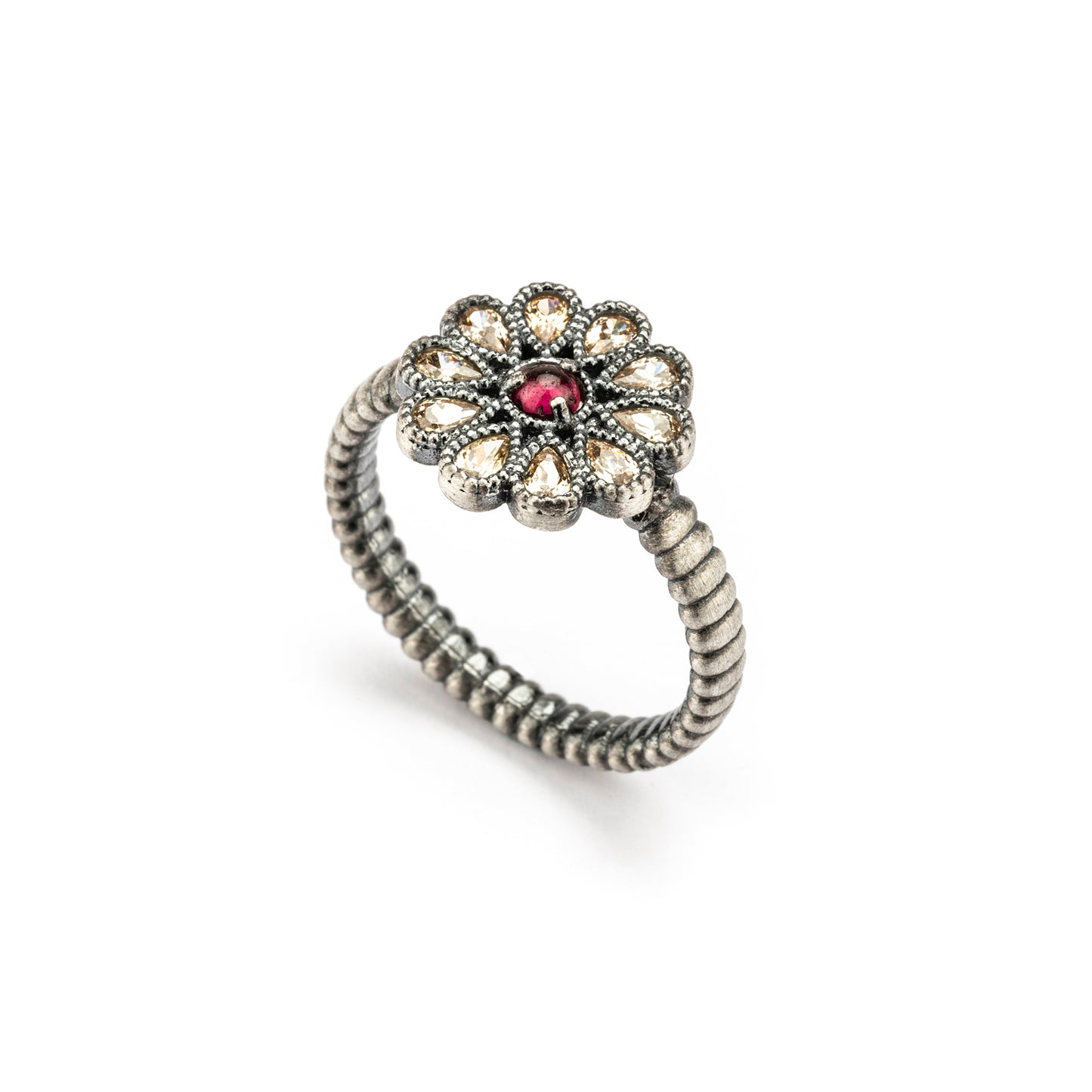 15639 ANILLO PLATA GRANATE, PERAS CIRCONITAS CAVA