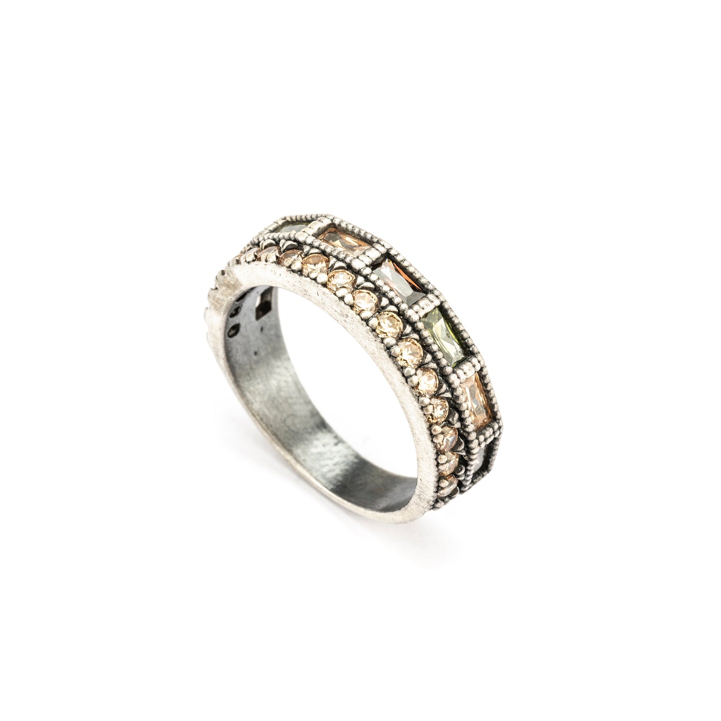15649 ANILLO DOBLE PLATA BAGUETTES TRICOLOR, CIRCONITAS CAVA