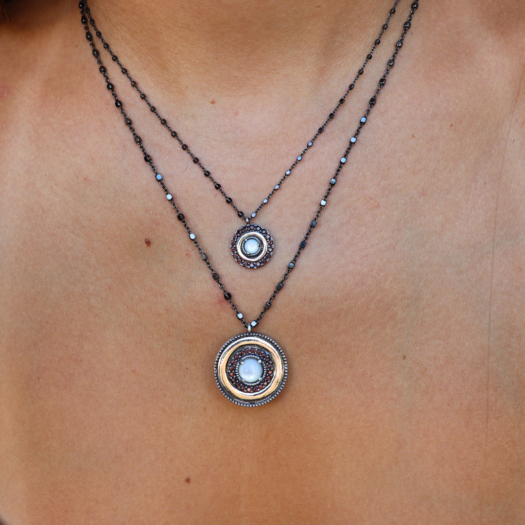 C913 COLGANTE PLATA Y ORO 9KT NÁCAR, CIRCONITAS BROWN