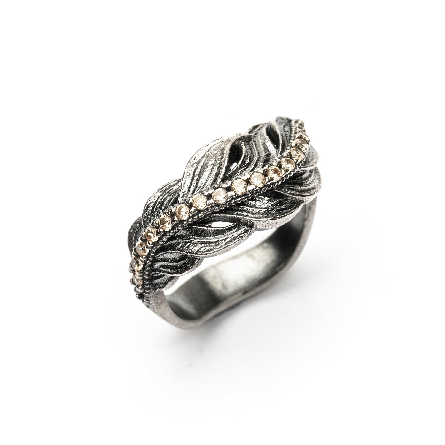 Anillo Plata Pluma Circonitas Cava