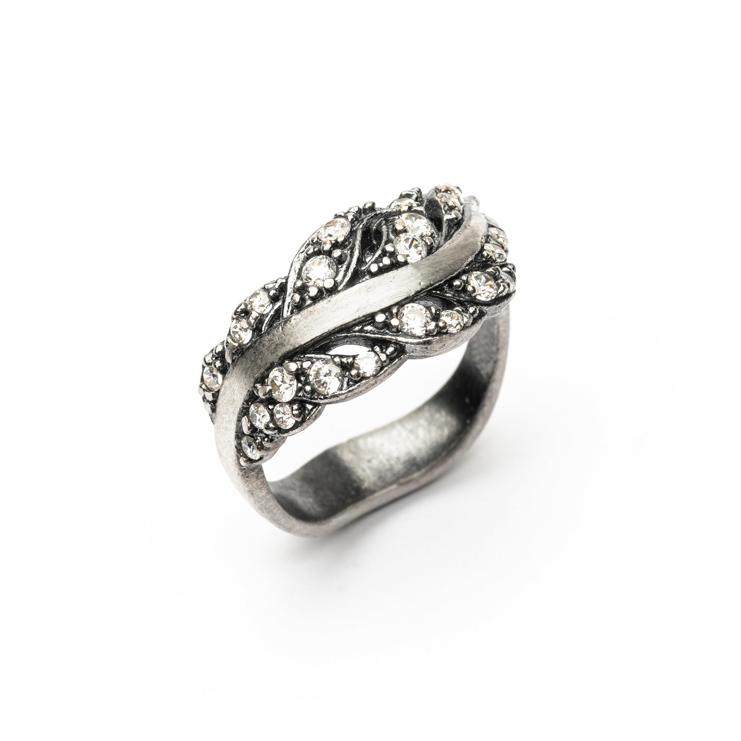 Anillo Plata Pluma Circonitas Blancas