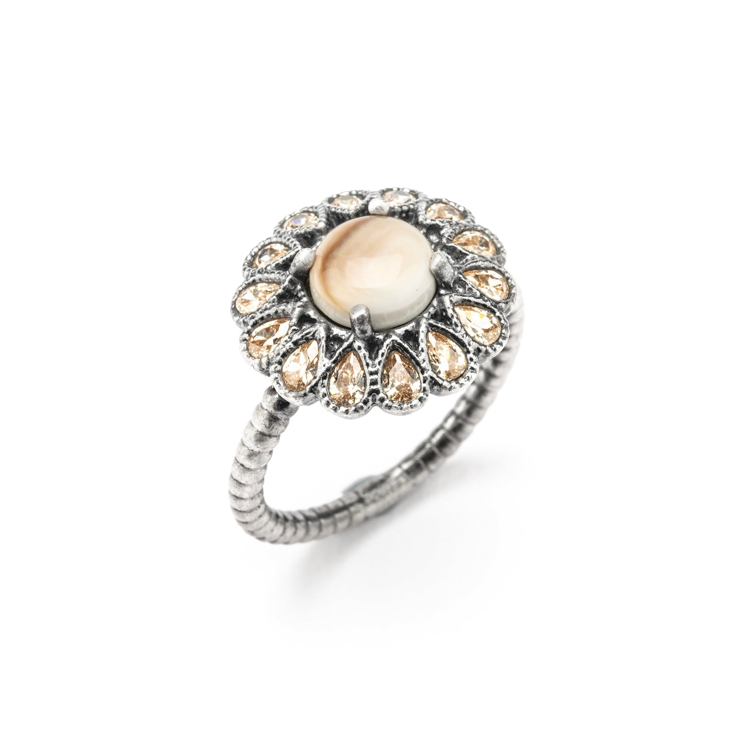 anillo plata flor Shiva redonda, gotas cava