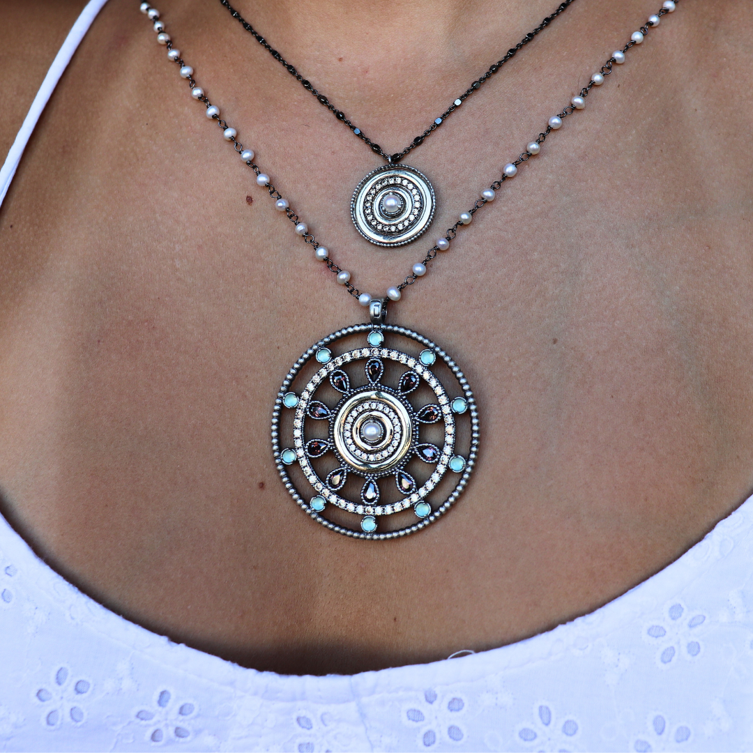 C899 COLGANTE PLATA Y ORO 9KT PERLA CIRCONITAS CAVA, BROWN