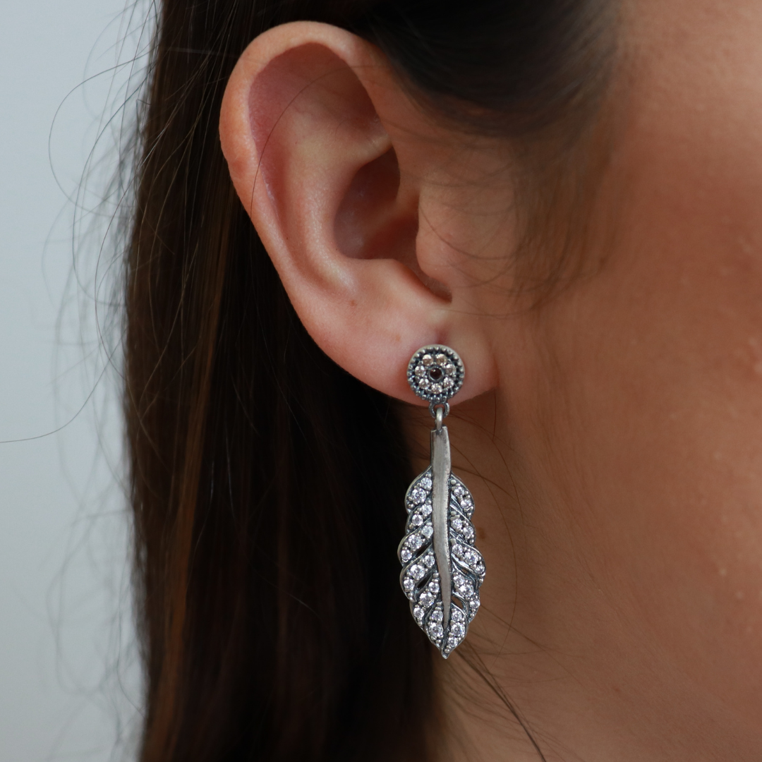 Pendientes Plata Pluma Circonitas Blancas