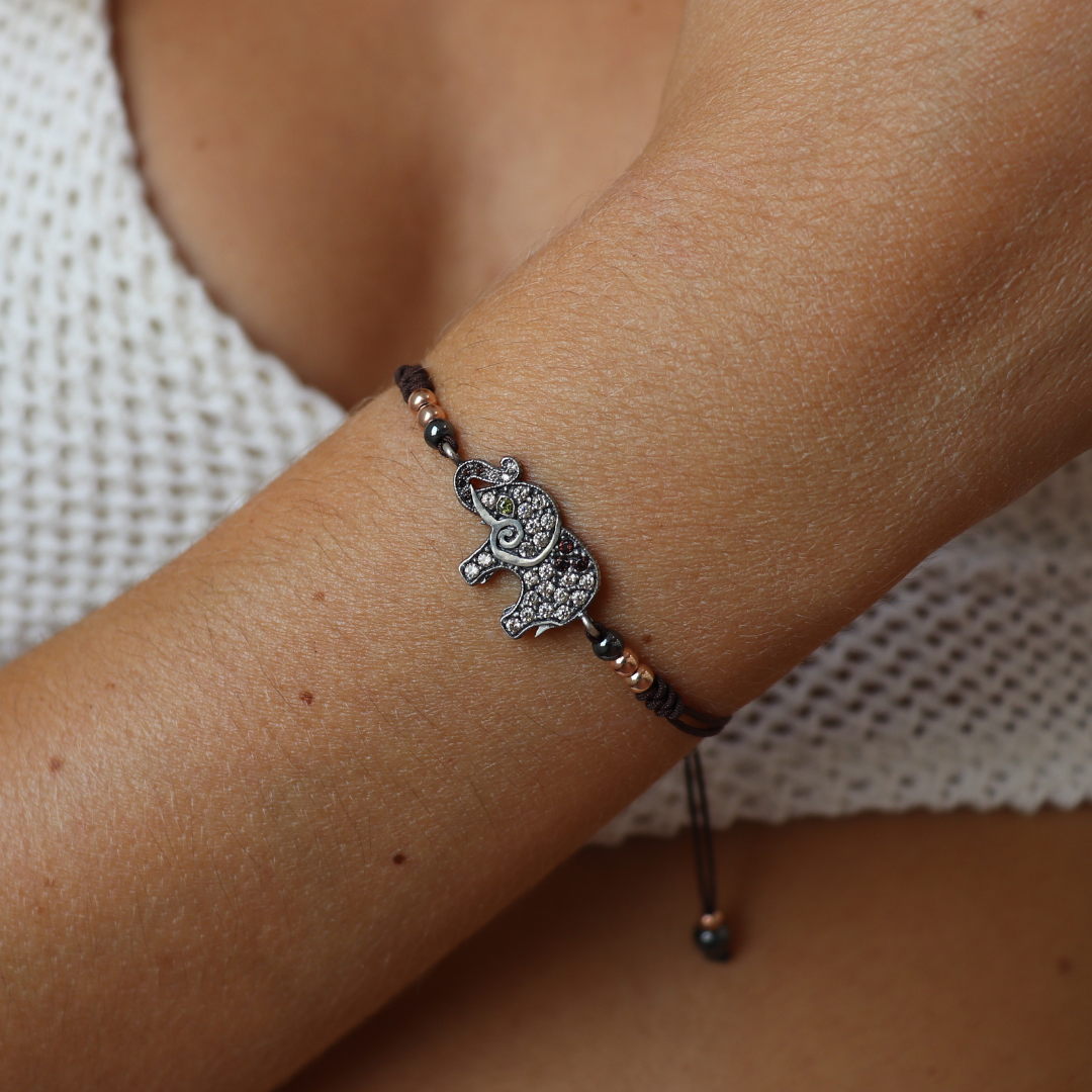 Pulsera Plata Macramé Elefante