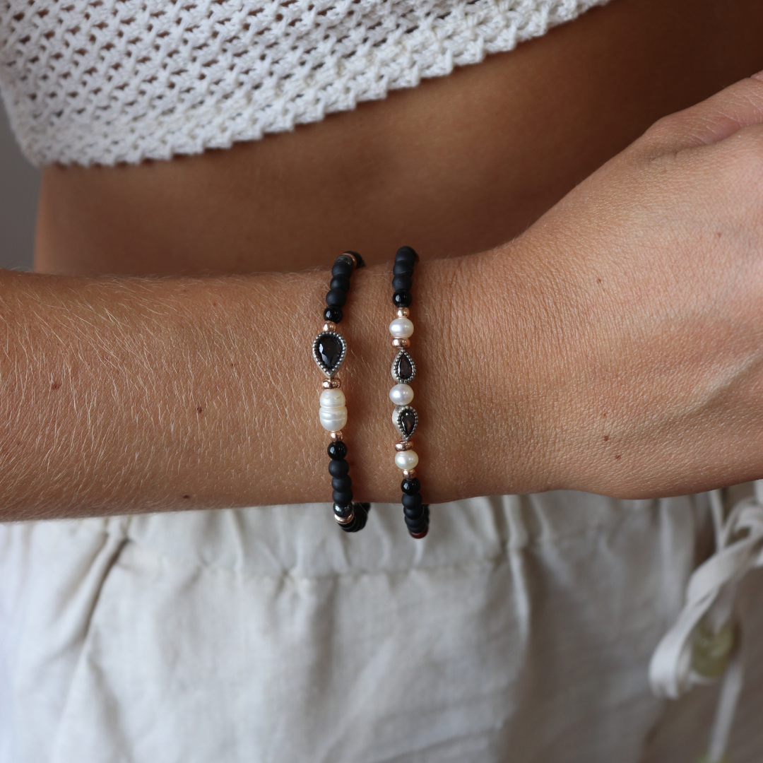 Pulsera Elástica Bolas Plata Perla