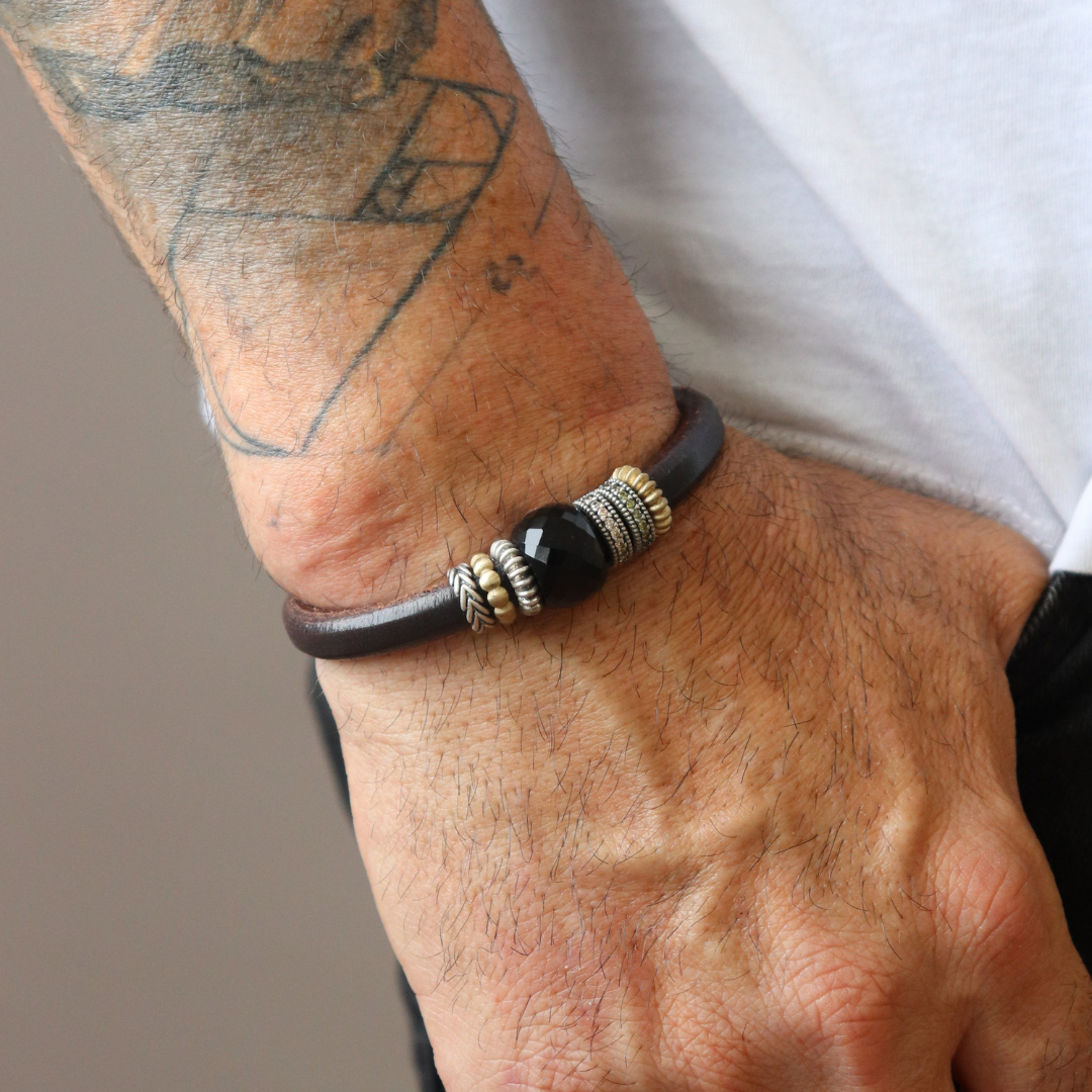 Pulsera Cuero Plata y Bronce