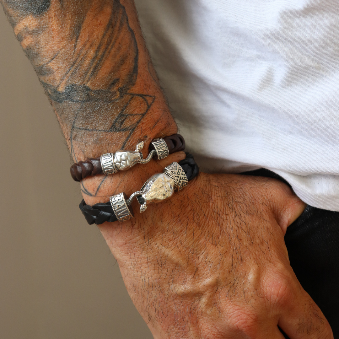 Pulsera Serpiente Plata y Cuero