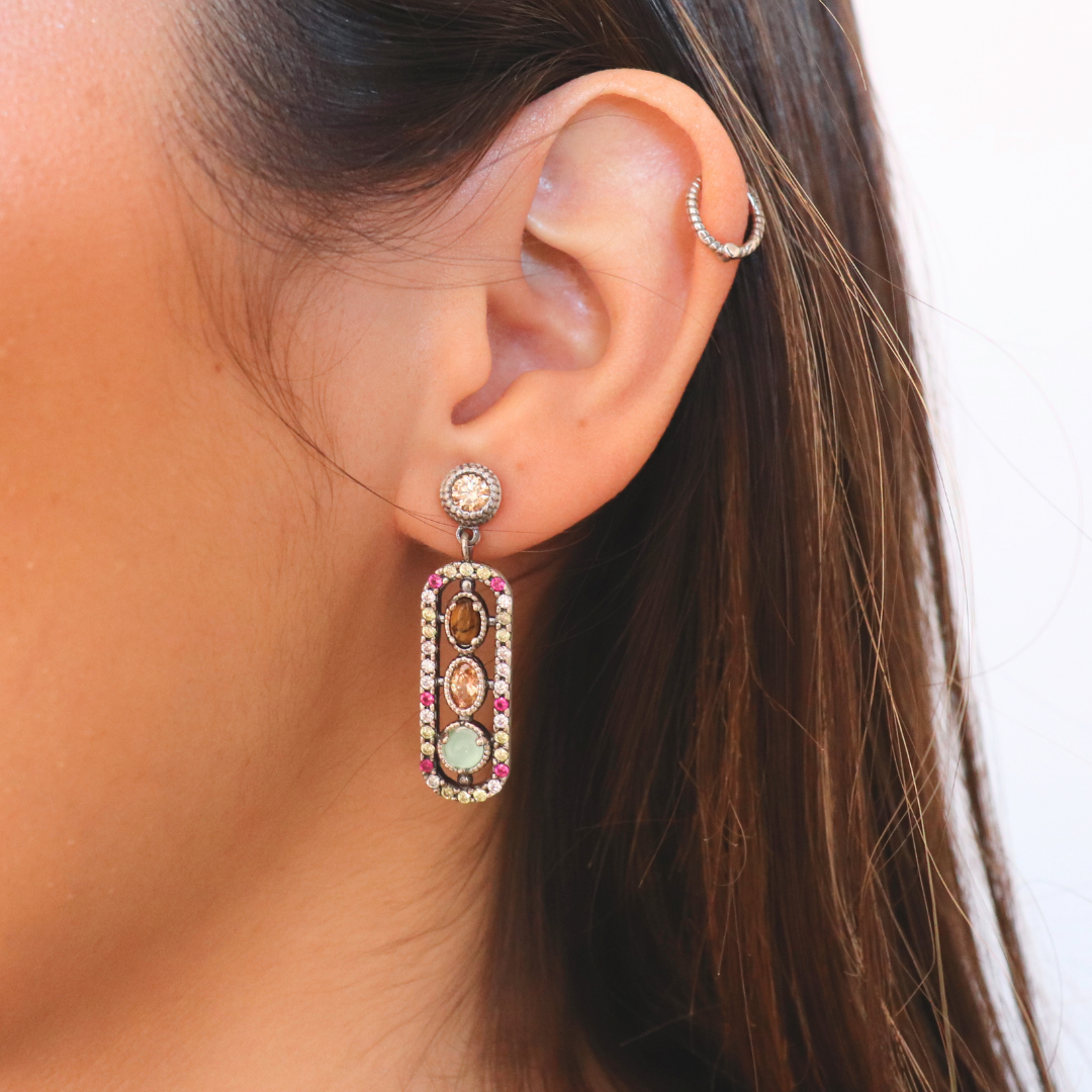 FAT-75 PENDIENTES PLATA FÁTIMA, CALCEDONIA, OJO DE TIGRE