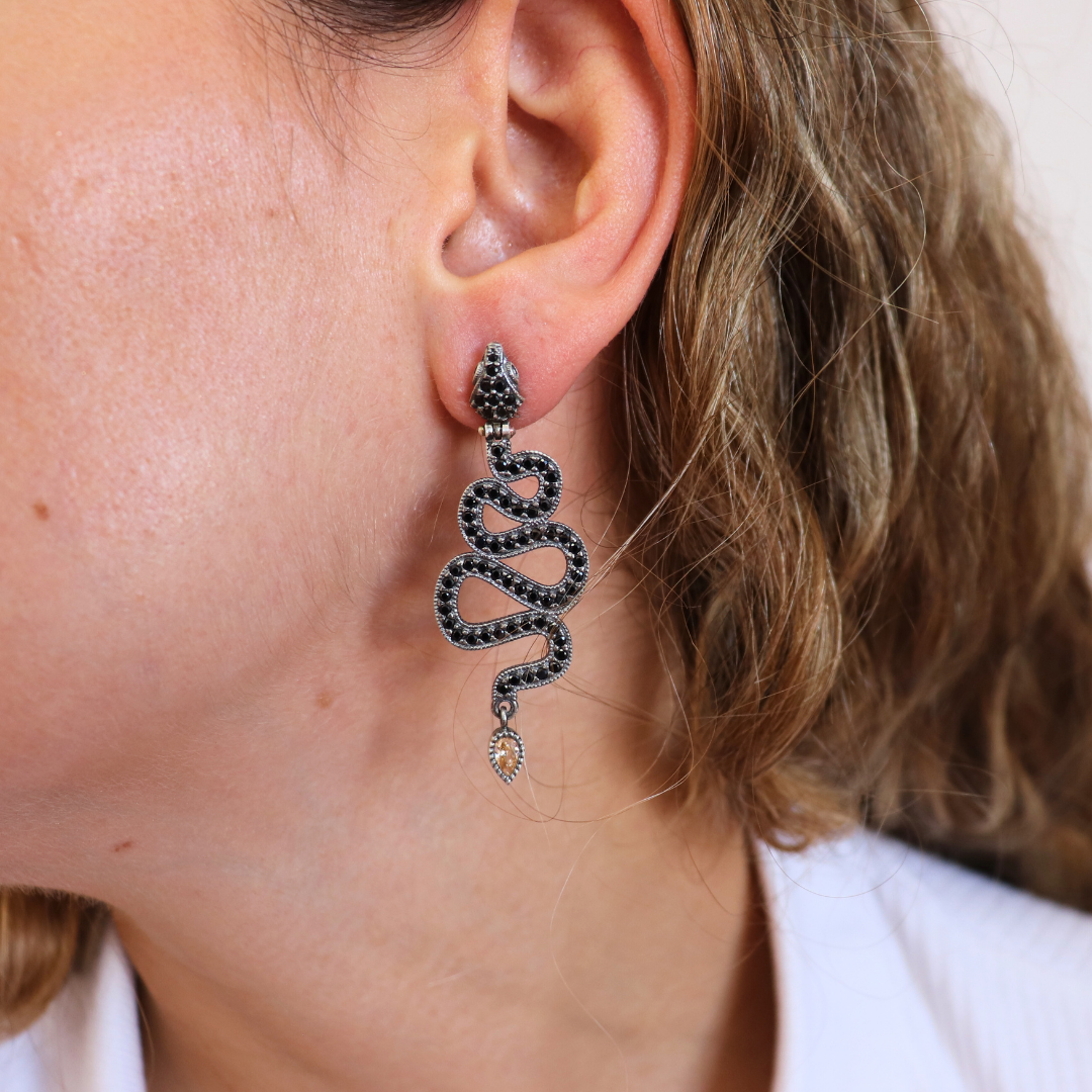 Pendientes plata largo serpiente zigzag