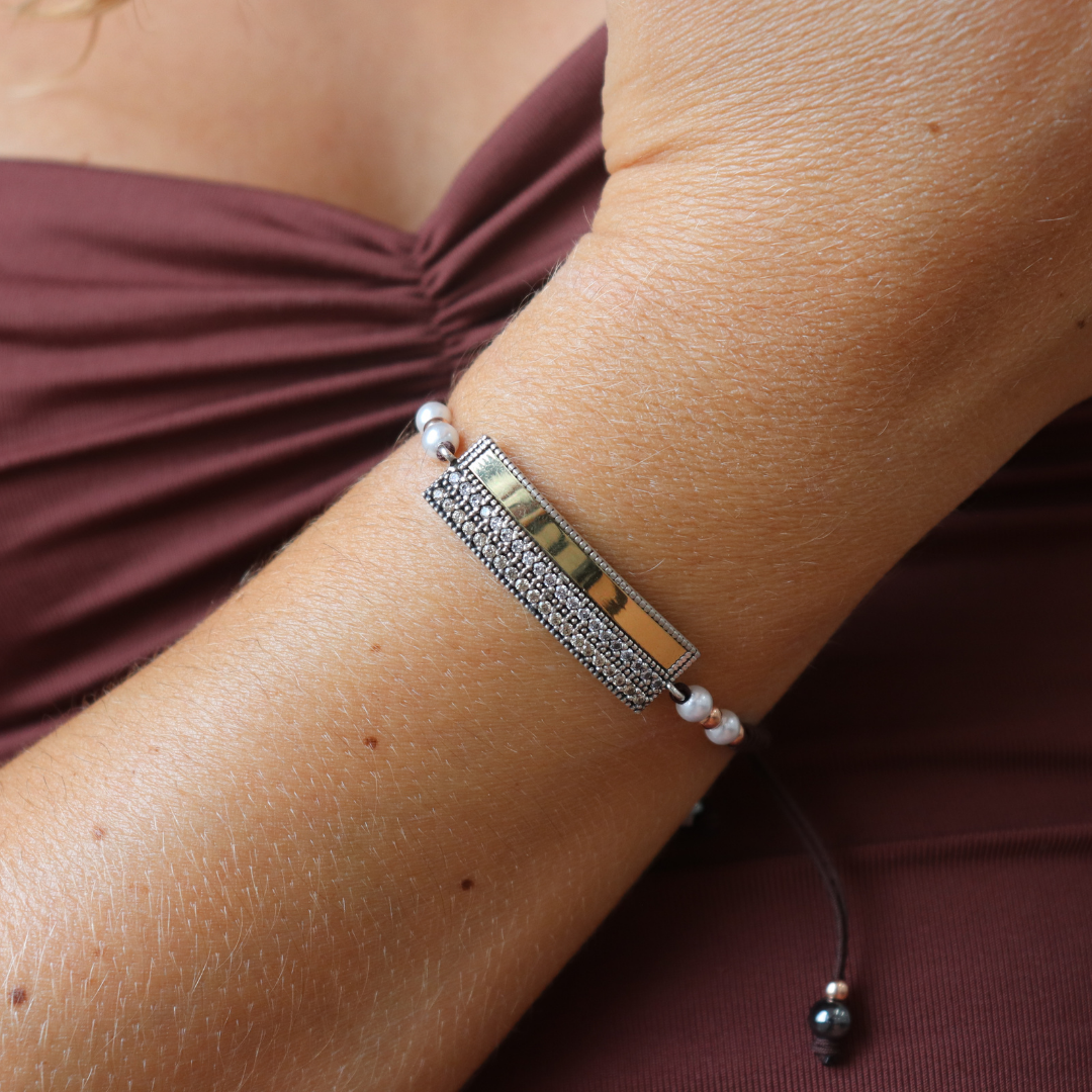 Pulsera Plata Bronce Macramé Rectangular