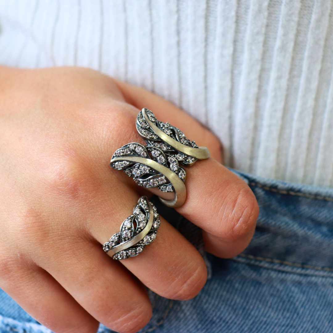 Anillo Plata Pluma Circonitas Blancas