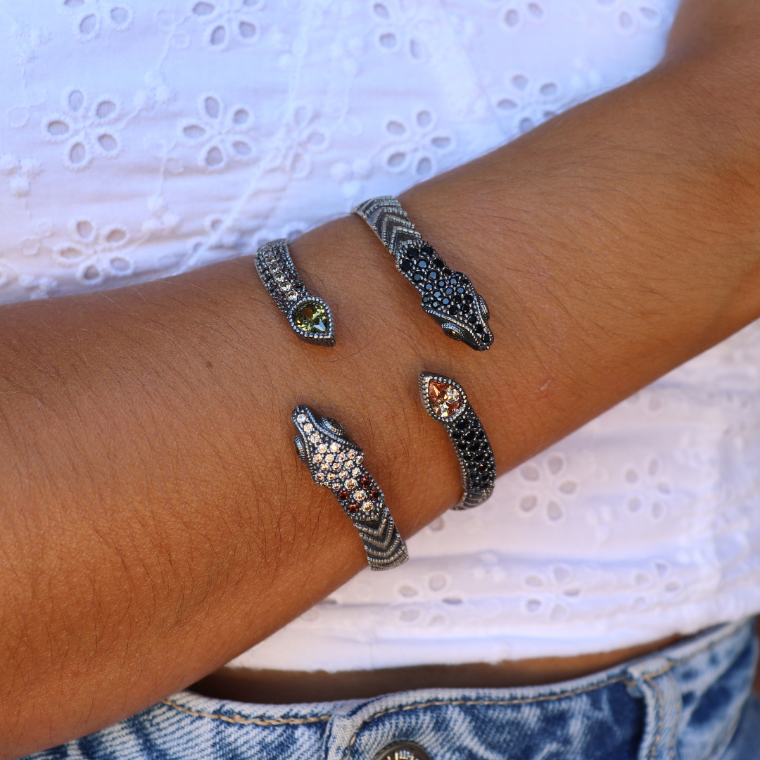 SR-33 PULSERA ESCLAVA DE PLATA SERPIENTE, CIRCONITA CAVA