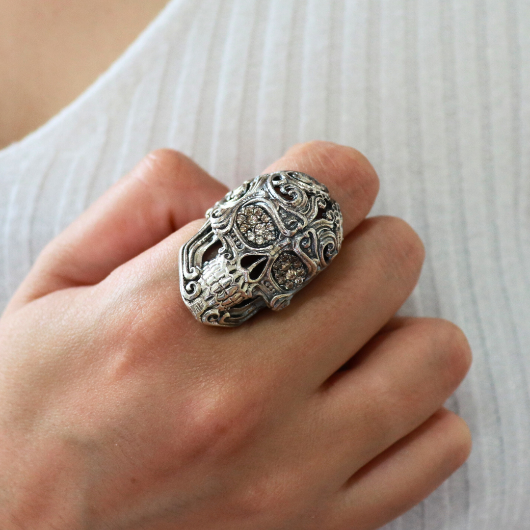 Anillo Calavera Barroca Grande Plata