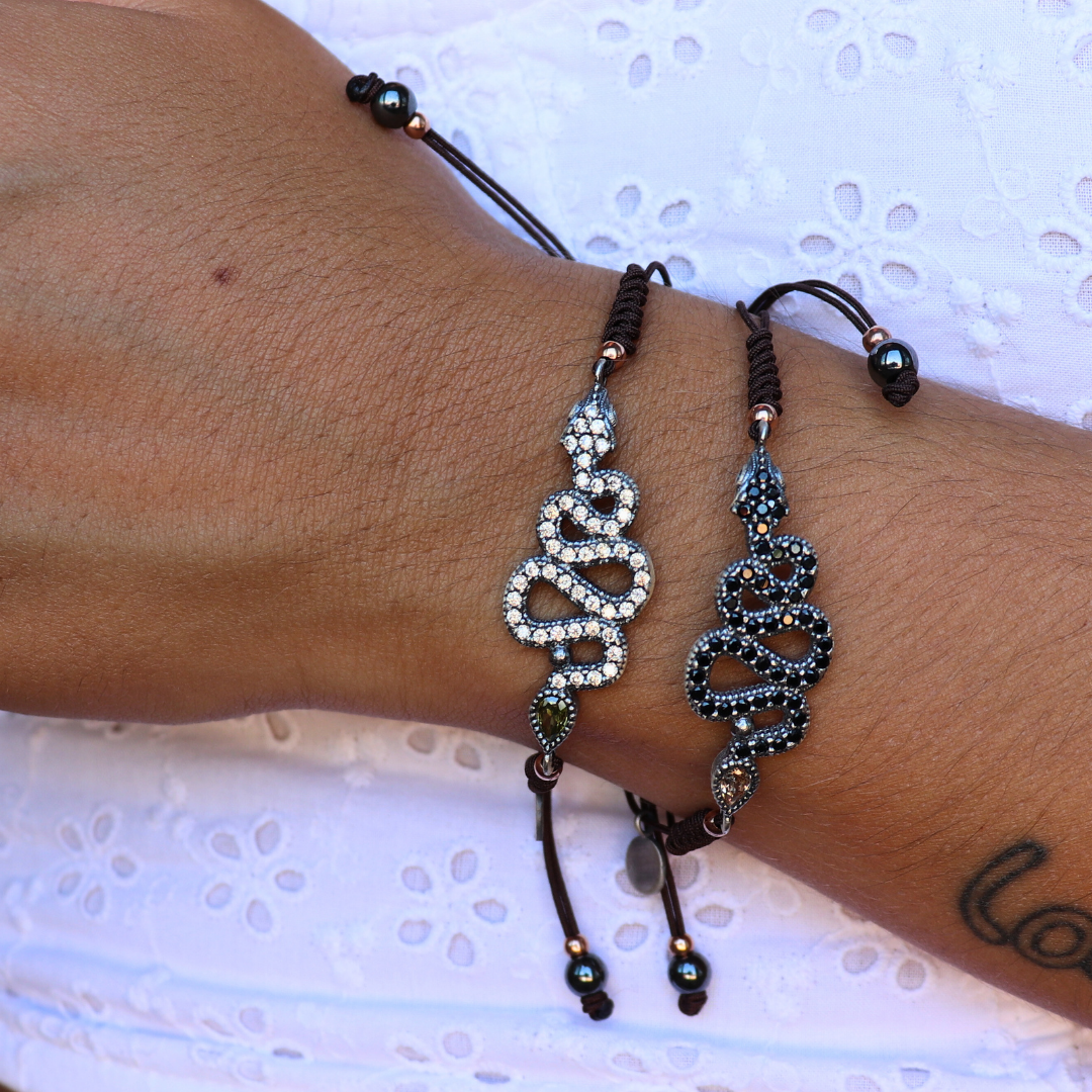 SR-40 PULSERA PLATA MACRAMÉ SERPIENTE ZIGZAG, CIRCO CAVA, COLA ESPINELA