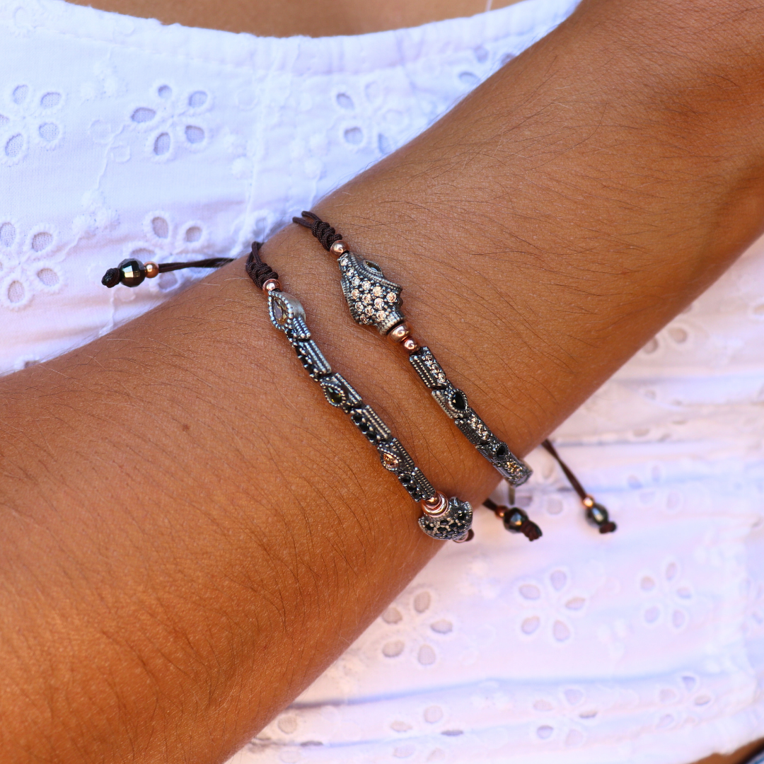 SR-38 PULSERA PLATA MACRAMÉ SERPIENTE. CABEZA ESPINELAS Y ESLABONES MÓVILES