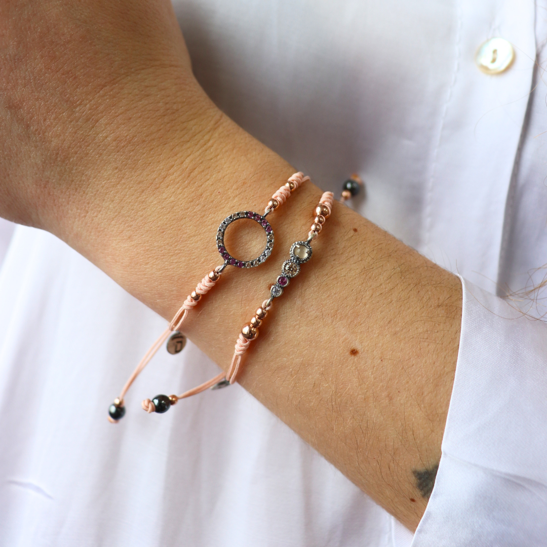 Pulsera Plata Macramé Ojo de Gato Salmón