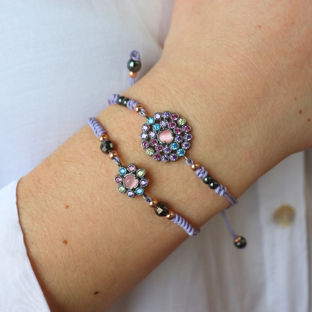 Pulsera Plata Macramé Flor