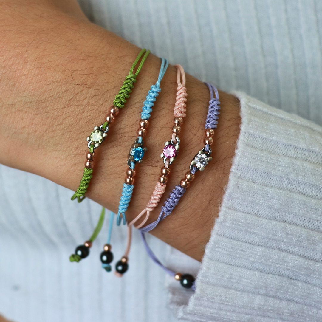 Pulsera Plata Macramé Grapas Circonita