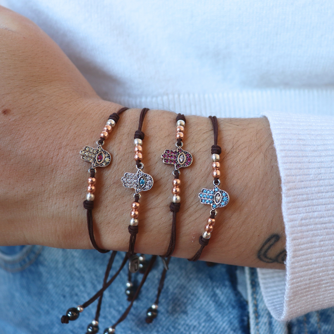 Pulsera macramé plata fátima mini